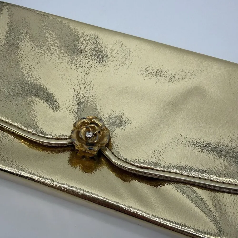 Vintage Gold 50s Clutch Bag Flower Accordion Formal Evening